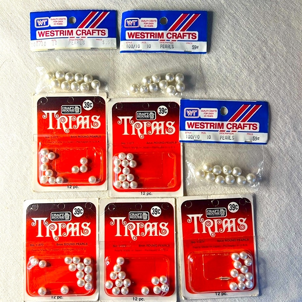 Craft House Sew On lot 5 pkgs- 8mm Round Pearls and Westrim Crafts 3 pkgs 100/10 - Picture 1 of 7